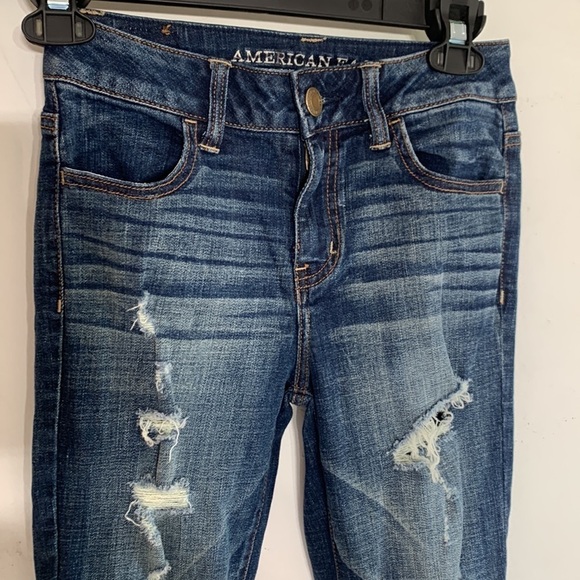 American Eagle outfitters high-rise denim jegging jean distressed skinny size 0 - Picture 2 of 7